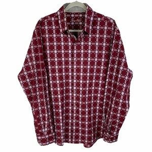 Tasso Elba Casual Button Down Shirt Men's‎ XL Red White Printed Long Sleeve